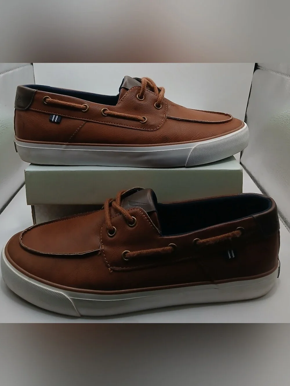 Nautica Men’s Tan/Brown Leather Moccasin Boat Shoes
